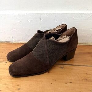 Prevata Shoes 9.5B Brown Suede Leather Made in Italy Block Heel Loafer Academia